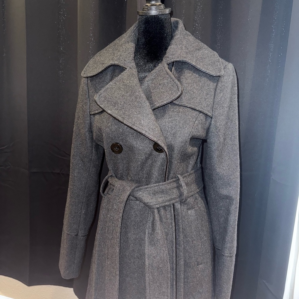 Nine West Charcoal Double-Breasted Trench Coat